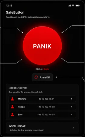 SafeButtons app med den röda PANIK-knappen