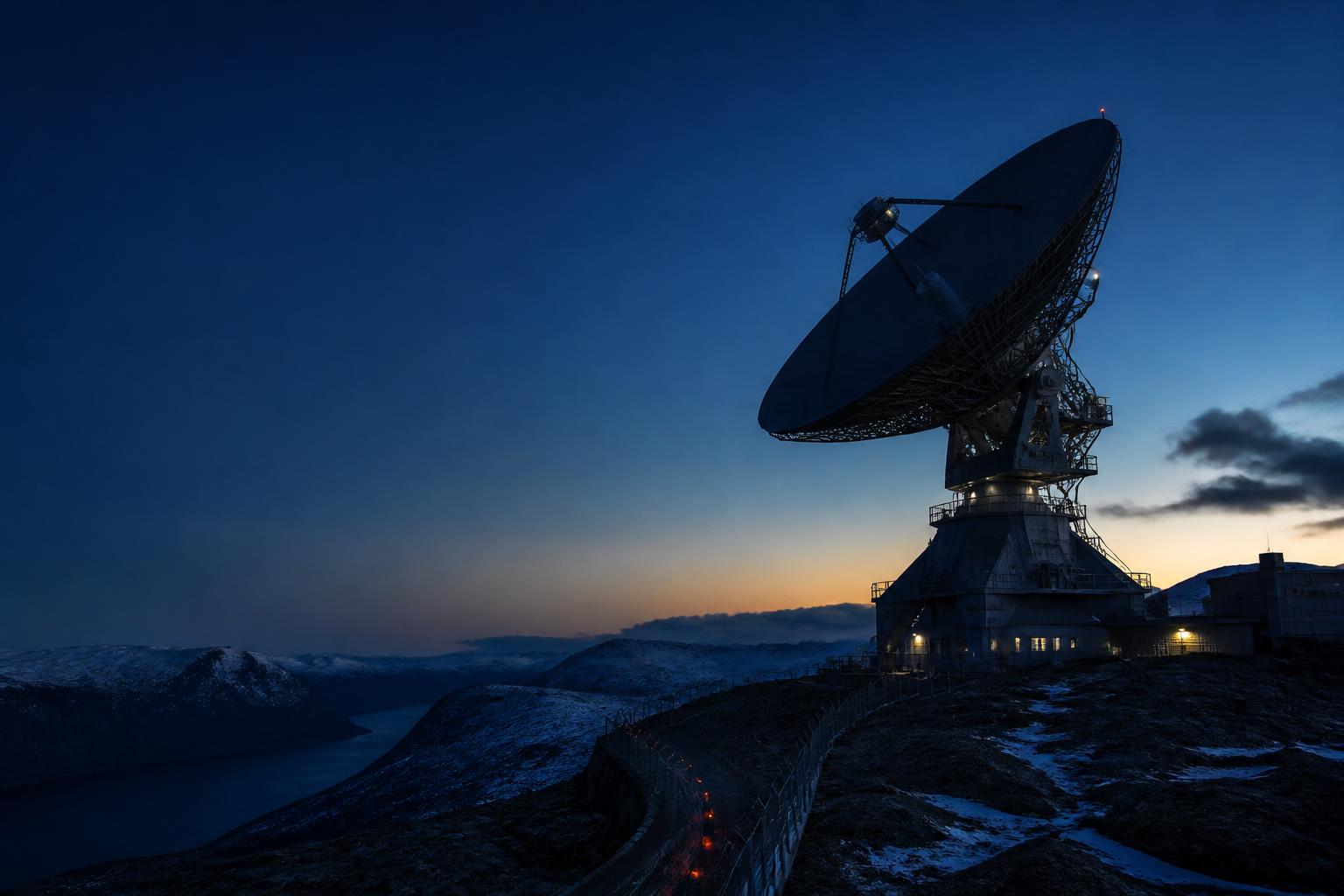Satellitmarkstation i ett nordiskt landskap